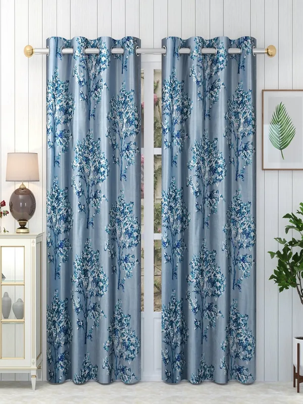 Blue_Polyester_Eyelet__Designer_Print_curtains_Pack_of_2