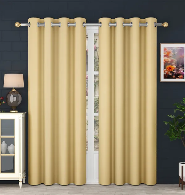 Khakhi_Polyester_Eyelet__Solid_Blackout_curtains_Pack_of_2