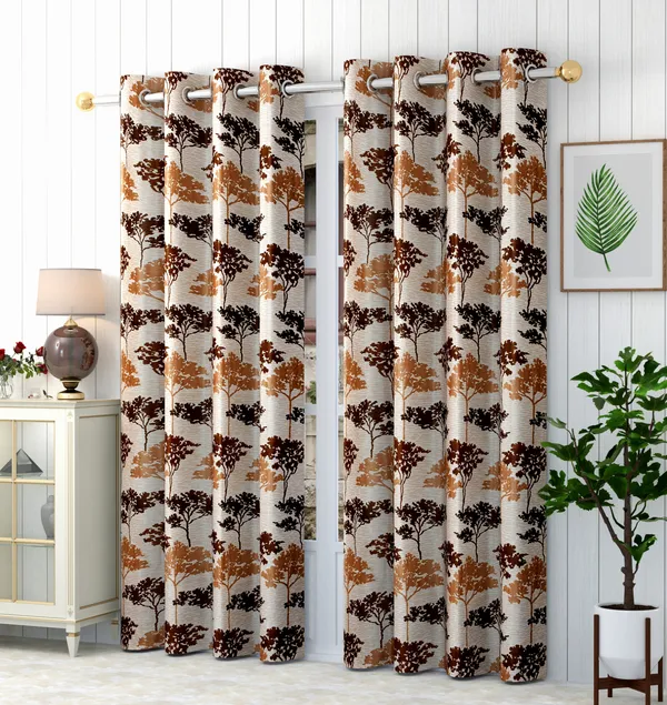 Brown_Polyester_Eyelet__Designer_Print_curtains_Pack_of_2