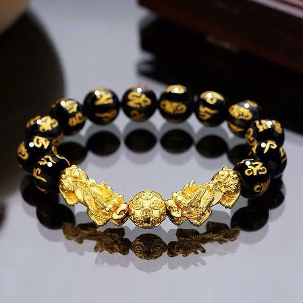 Natural_Black_Obsidian_Gold_Plated_Double_Pixiu_Wealth_Bracelet