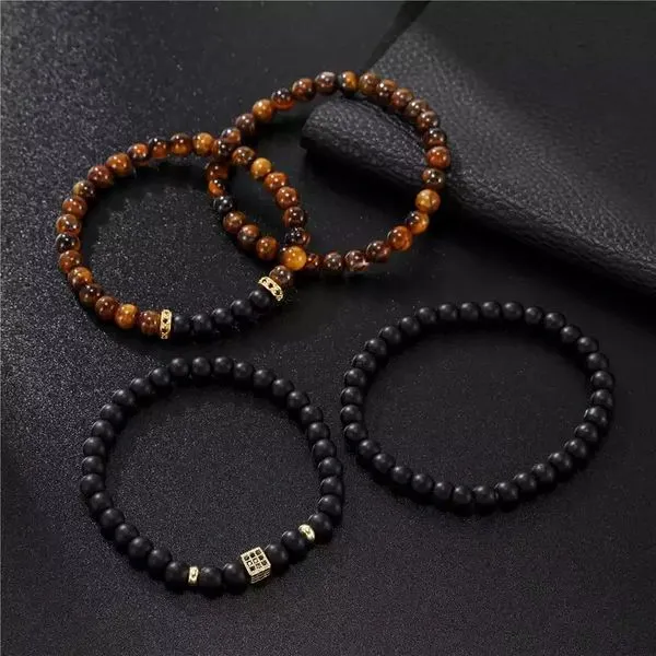Tiger_Eye_&_Matt_Agate_4_Pc_Set_Charm_Bracelet