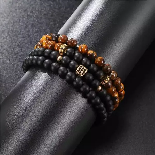Tiger_Eye_&_Matt_Agate_4_Pc_Set_Charm_Bracelet