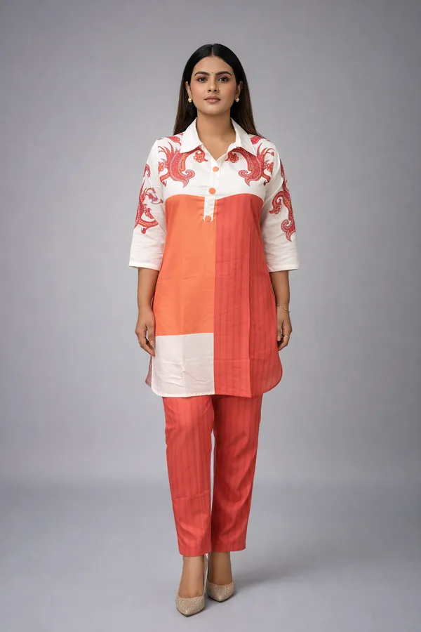 Coral_Paisley_Rayon_Co-Ord_Set_with_Free_Matching_Scrunchies