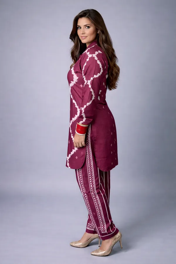 Royal_Maroon_Ikat_Rayon_Co-Ord_Set_with_Free_Matching_Scrunchies