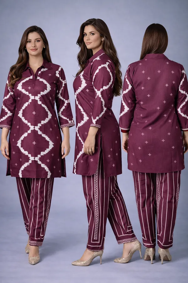 Royal_Maroon_Ikat_Rayon_Co-Ord_Set_with_Free_Matching_Scrunchies