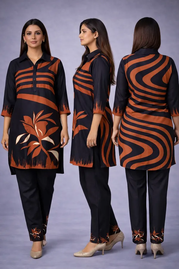 Burnt_Sienna_Rayon_Co-Ord_Set_with_Free_Scrunchies