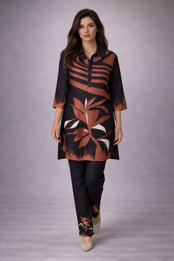 Burnt_Sienna_Rayon_Co-Ord_Set_with_Free_Scrunchies