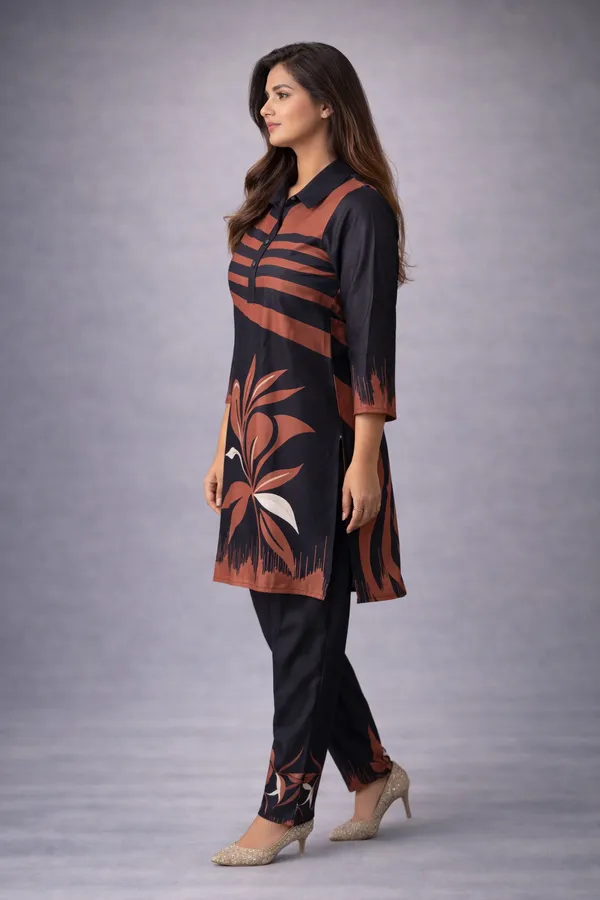 Burnt_Sienna_Rayon_Co-Ord_Set_with_Free_Scrunchies