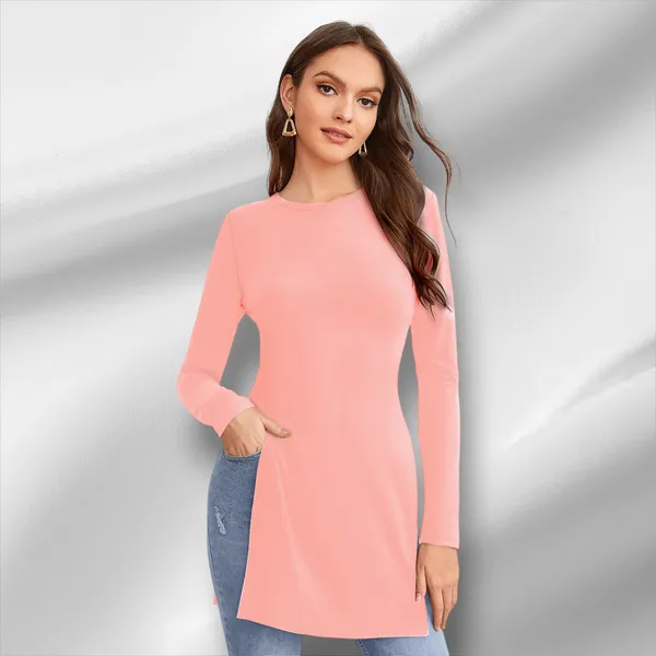 Peach_Knit_Fabric_Premium_Full_Sleeve_Top_For_Women_&_Girls