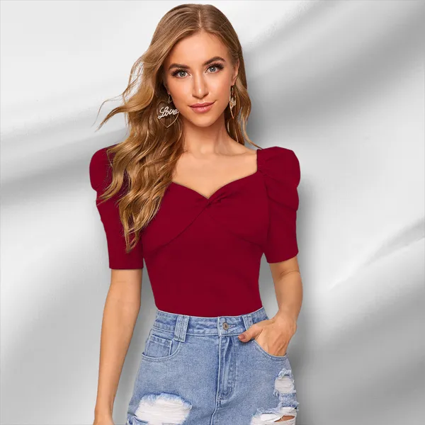 Maroon_Knit_Fabric_Premium_Top_For_Women_&_Girls