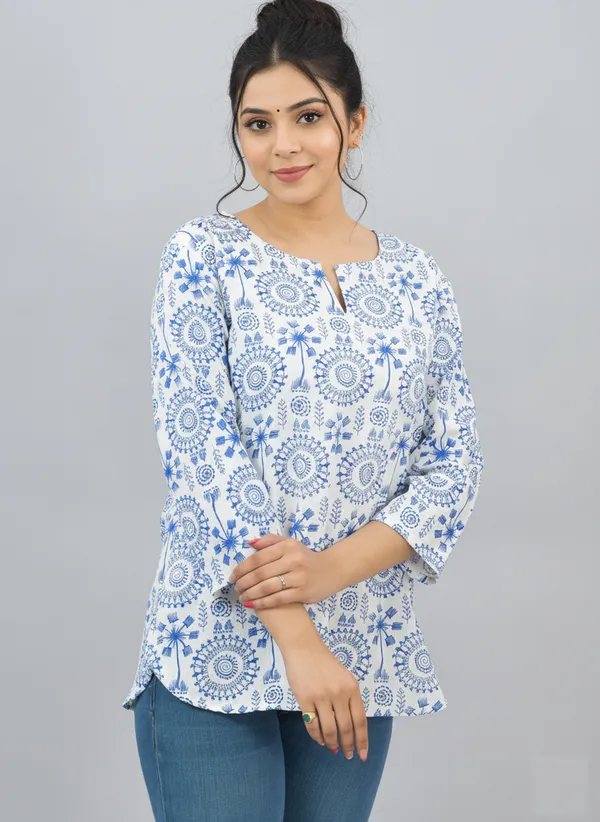 Blue_Cotton_Premium_Short_Kurti_For_Women_&_Girls