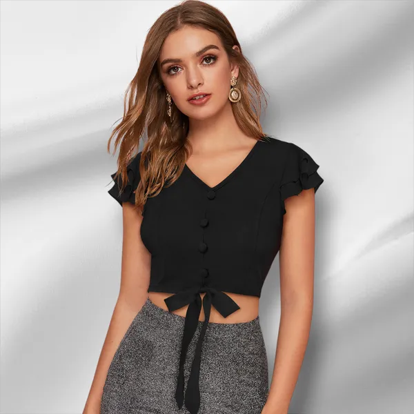 Black_Knit_Fabric_Premium_Short_Sleeves_Crop_Top_For_Women_&_Girls