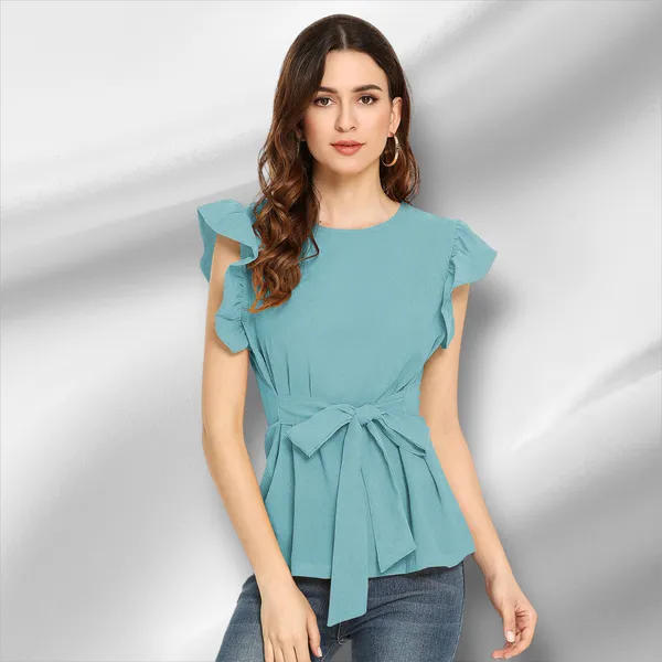 Light_Blue_Knit_Fabric_Premium_Top_For_Women_&_Girls