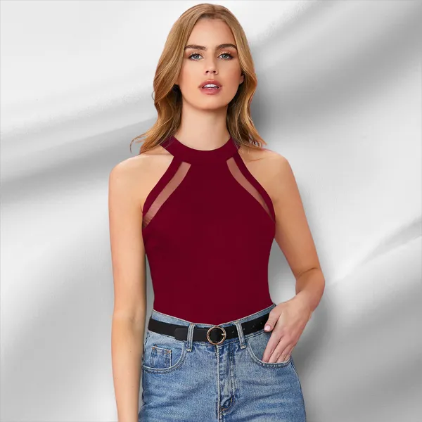 Maroon_Knit_Fabric_Premium_Sleeveless_Top_For_Women_&_Girls