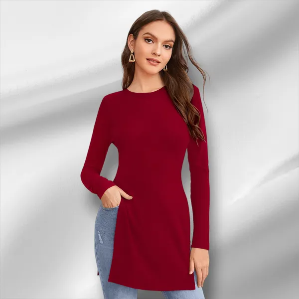 Maroon_Knit_Fabric_Premium_Full_Sleeve_Top_For_Women_&_Girls