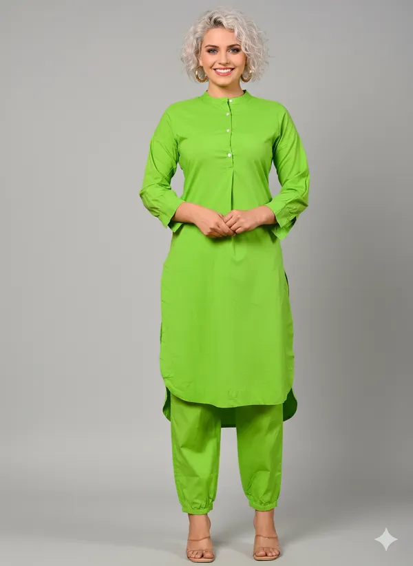 Parrot_Green_Cotton_Co-Ord_Set__For_Women