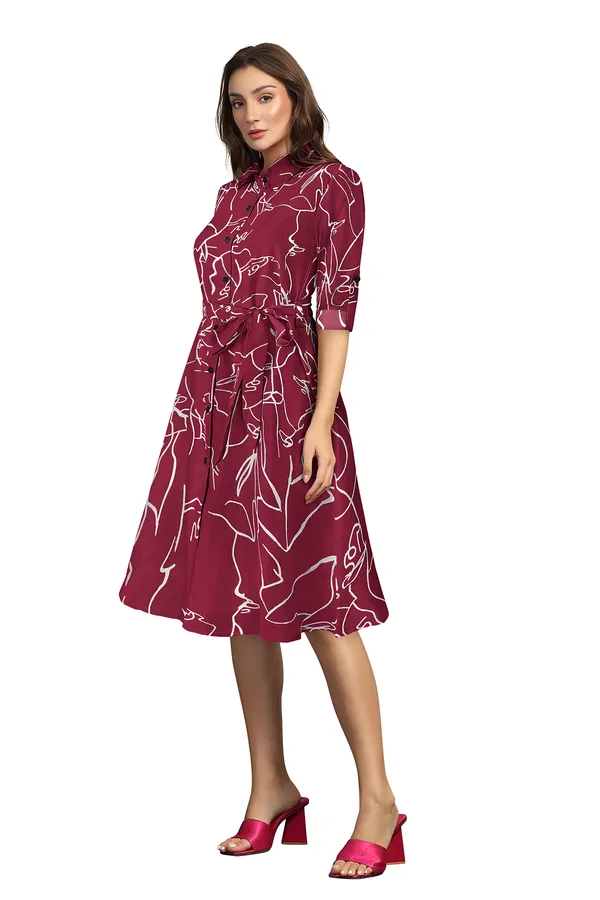 Maroon_Ruby_Cotton_Premium_Knee_Length_Dress_For_Women_&_Girls