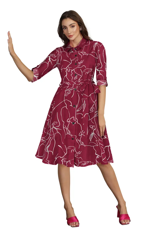 Maroon_Ruby_Cotton_Premium_Knee_Length_Dress_For_Women_&_Girls