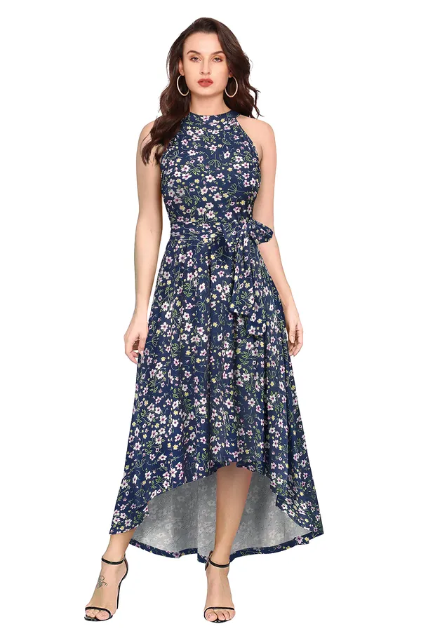 Blue_Knit_Fabric_Premium_Floral_Print_Ankle_Length_Dress_For_Women_&_Girls