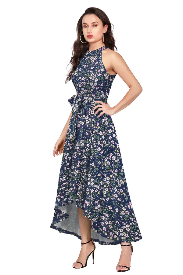 Blue_Knit_Fabric_Premium_Floral_Print_Ankle_Length_Dress_For_Women_&_Girls
