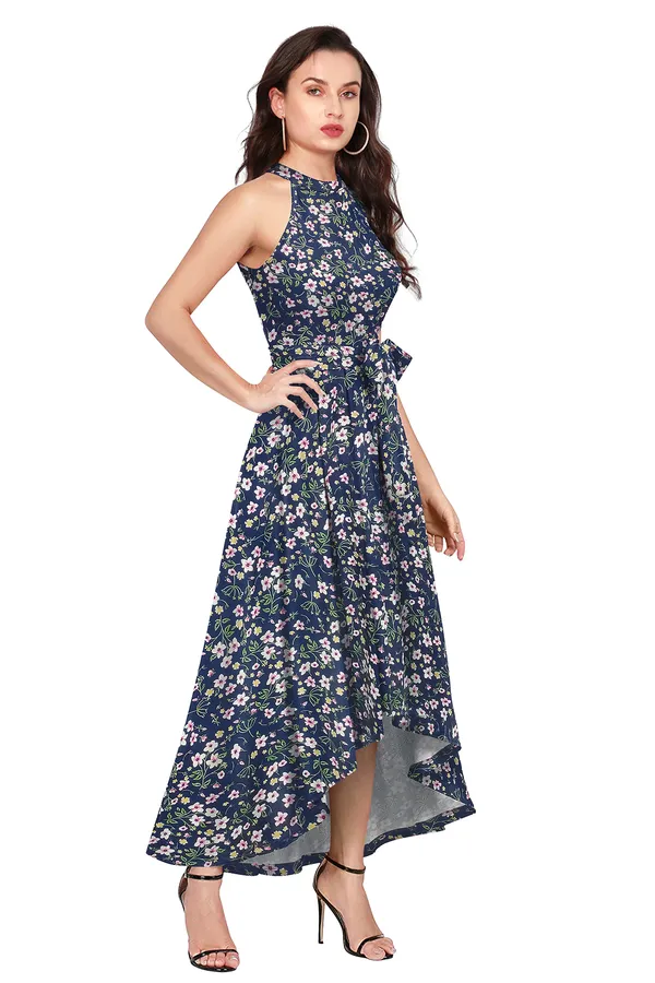 Blue_Knit_Fabric_Premium_Floral_Print_Ankle_Length_Dress_For_Women_&_Girls