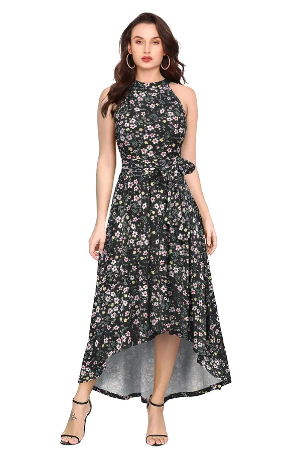 Black_Knit_Fabric_Premium_Floral_Print_Ankle_Length_Dress_For_Women_&_Girls
