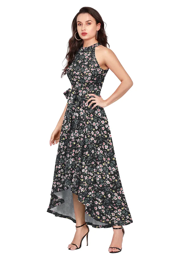 Black_Knit_Fabric_Premium_Floral_Print_Ankle_Length_Dress_For_Women_&_Girls