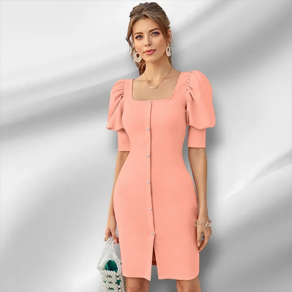 Peach_Ajanta_Premium_Knee_Length_Dress_For_Women_&_Girls