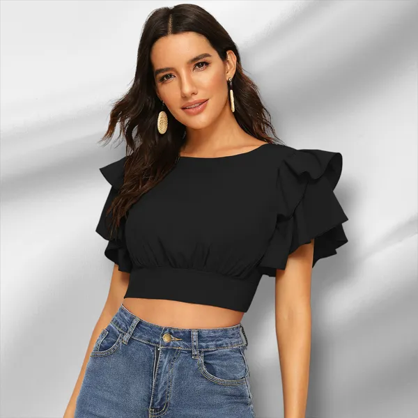 Black_Knit_Fabric_Premium_Short_Sleeves_Crop_Top_For_Women_&_Girls