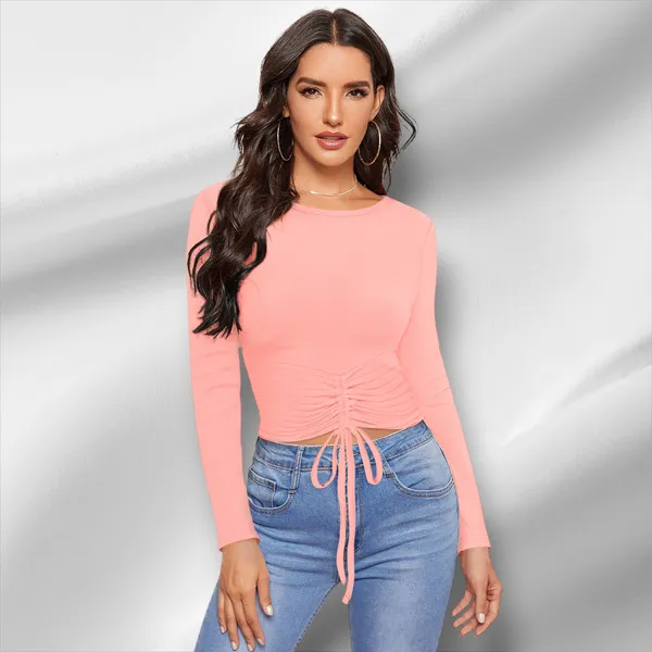Peach_Knit_Fabric_Premium_Full_Sleeve_Top_For_Women_&_Girls