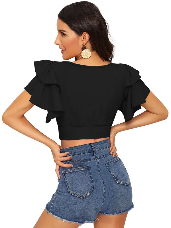 Black_Knit_Fabric_Premium_Short_Sleeves_Crop_Top_For_Women_&_Girls