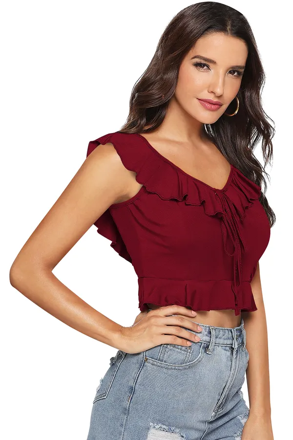 Maroon_Knit_Fabric_Premium_Sleeveless_Crop_Top_For_Women_&_Girls