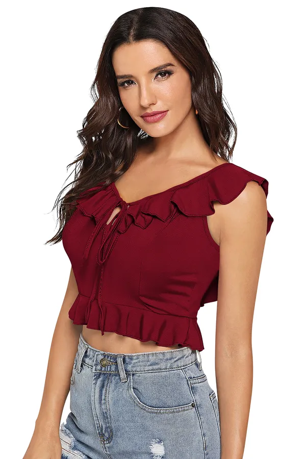 Maroon_Knit_Fabric_Premium_Sleeveless_Crop_Top_For_Women_&_Girls
