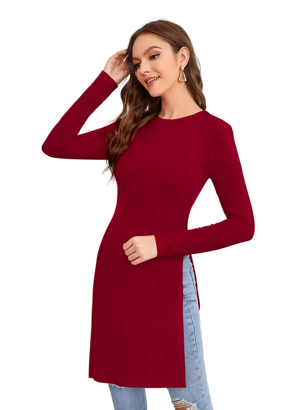 Maroon_Knit_Fabric_Premium_Full_Sleeve_Top_For_Women_&_Girls
