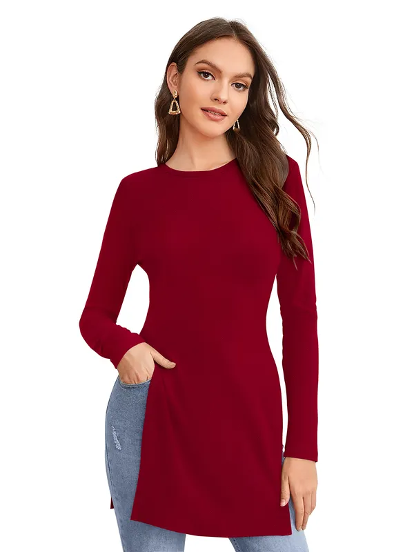 Maroon_Knit_Fabric_Premium_Full_Sleeve_Top_For_Women_&_Girls