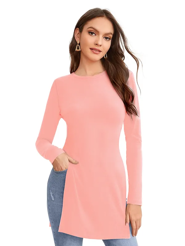 Peach_Knit_Fabric_Premium_Full_Sleeve_Top_For_Women_&_Girls