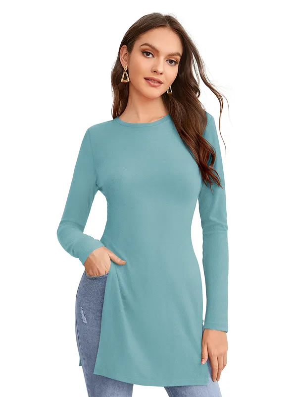 Light_Blue_Knit_Fabric_Premium_Full_Sleeve_Top_For_Women_&_Girls