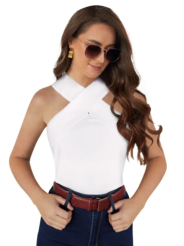 White_Knit_Fabric_Premium_Sleeveless_Top_For_Women_&_Girls