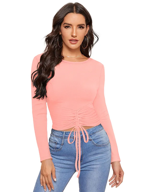 Peach_Knit_Fabric_Premium_Full_Sleeve_Top_For_Women_&_Girls