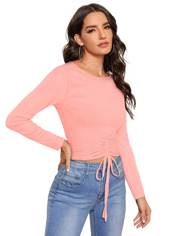 Peach_Knit_Fabric_Premium_Full_Sleeve_Top_For_Women_&_Girls