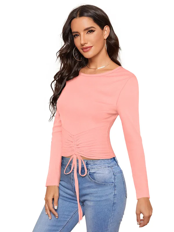 Peach_Knit_Fabric_Premium_Full_Sleeve_Top_For_Women_&_Girls