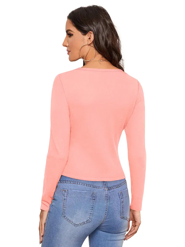 Peach_Knit_Fabric_Premium_Full_Sleeve_Top_For_Women_&_Girls