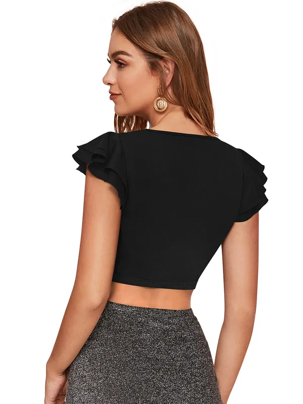 Black_Knit_Fabric_Premium_Short_Sleeves_Crop_Top_For_Women_&_Girls