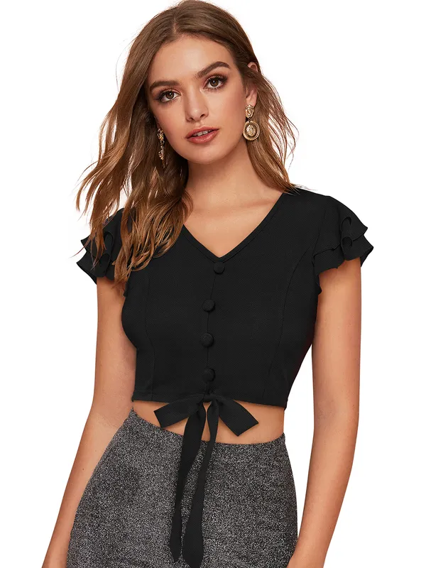 Black_Knit_Fabric_Premium_Short_Sleeves_Crop_Top_For_Women_&_Girls