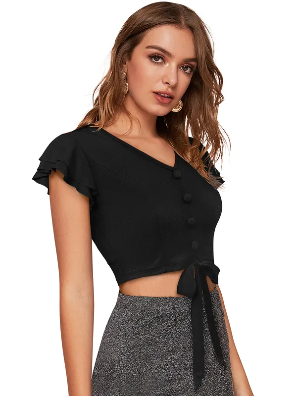 Black_Knit_Fabric_Premium_Short_Sleeves_Crop_Top_For_Women_&_Girls