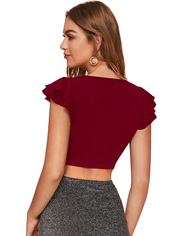 Maroon_Knit_Fabric_Premium_Short_Sleeves_Crop_Top_For_Women_&_Girls