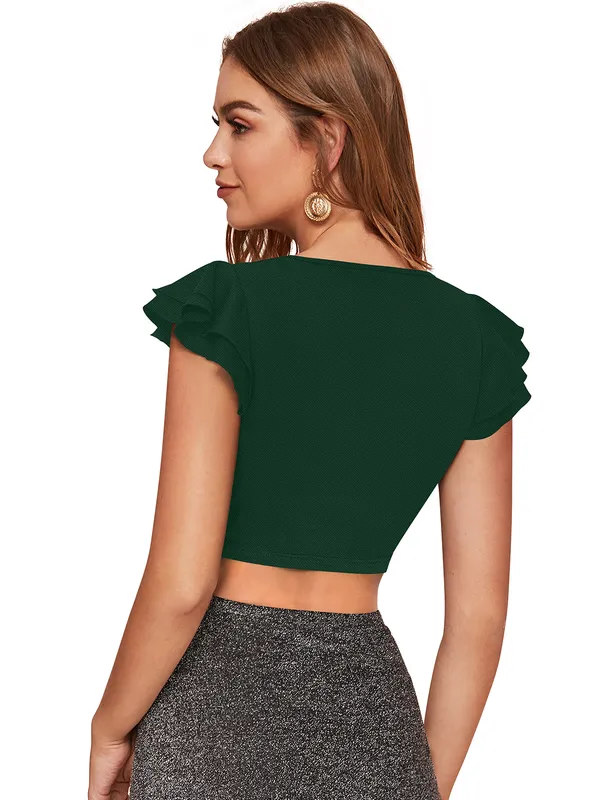 Green_Knit_Fabric_Premium_Short_Sleeves_Crop_Top_For_Women_&_Girls