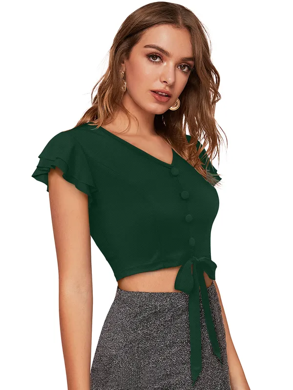 Green_Knit_Fabric_Premium_Short_Sleeves_Crop_Top_For_Women_&_Girls