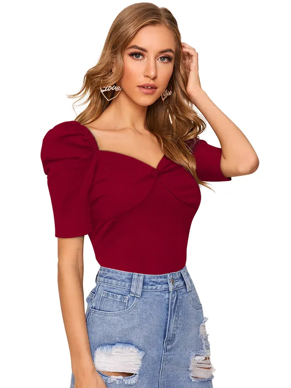 Maroon_Knit_Fabric_Premium_Top_For_Women_&_Girls