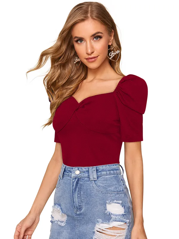 Maroon_Knit_Fabric_Premium_Top_For_Women_&_Girls